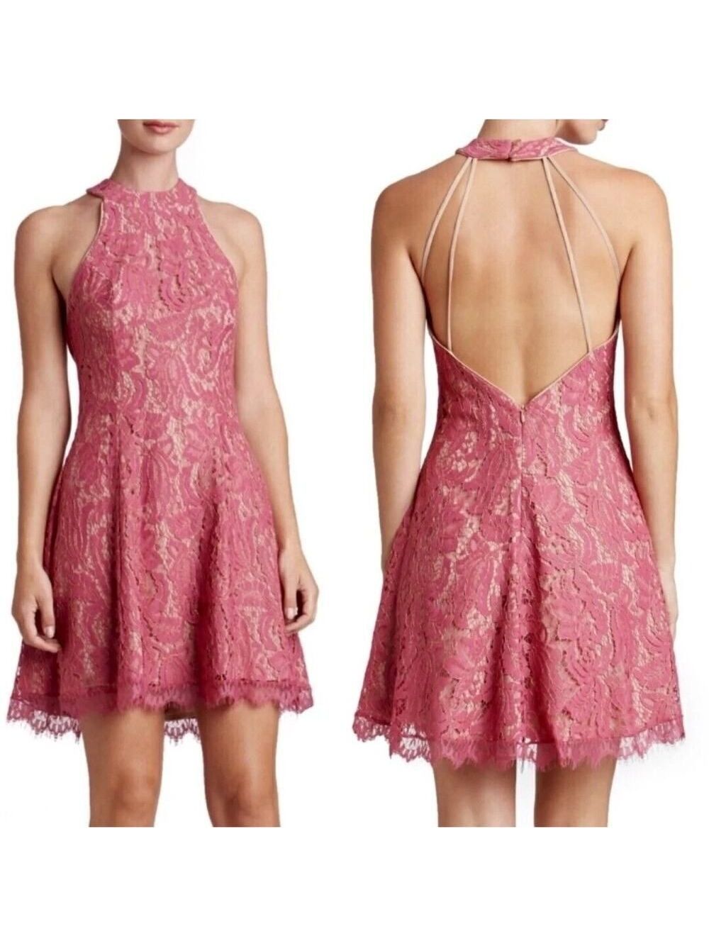 Dress The Population Magenta Pink Gold Lace Low Back Dress Size Xl